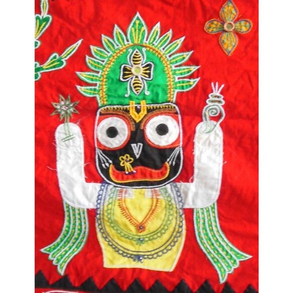 Hand Sewn Pipili Chandua Applique Wall Hanging Depicting Lord Jagannath and Othe - Picture 2 of 10